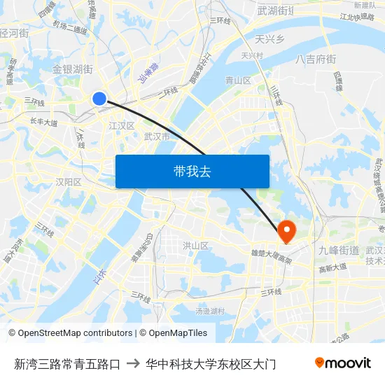 新湾三路常青五路口 to 华中科技大学东校区大门 map