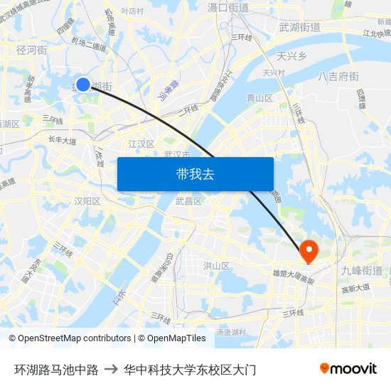 环湖路马池中路 to 华中科技大学东校区大门 map