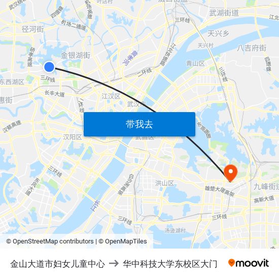 金山大道市妇女儿童中心 to 华中科技大学东校区大门 map