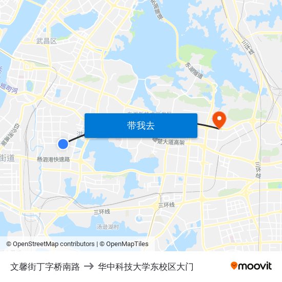 文馨街丁字桥南路 to 华中科技大学东校区大门 map