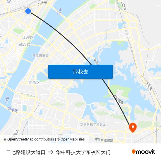 二七路建设大道口 to 华中科技大学东校区大门 map