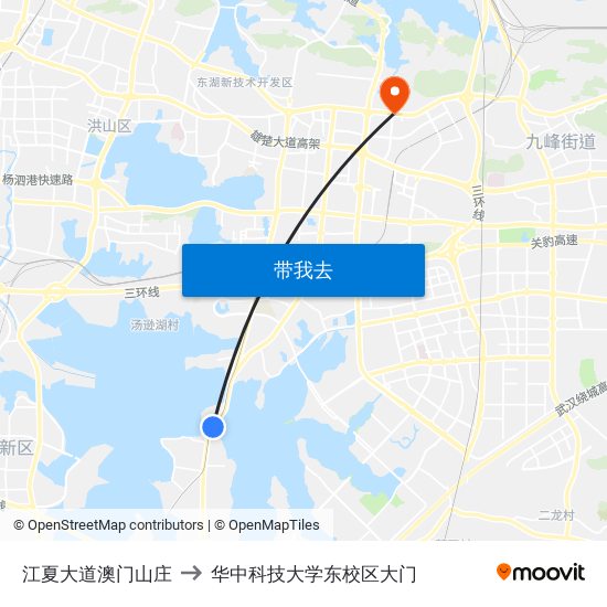 江夏大道澳门山庄 to 华中科技大学东校区大门 map