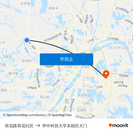 荷花路荷花社区 to 华中科技大学东校区大门 map