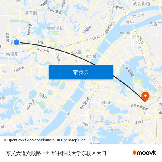 东吴大道六顺路 to 华中科技大学东校区大门 map