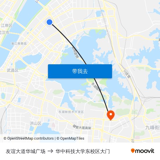 友谊大道华城广场 to 华中科技大学东校区大门 map