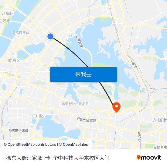 徐东大街汪家墩 to 华中科技大学东校区大门 map