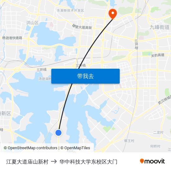 江夏大道庙山新村 to 华中科技大学东校区大门 map