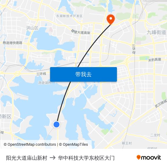 阳光大道庙山新村 to 华中科技大学东校区大门 map