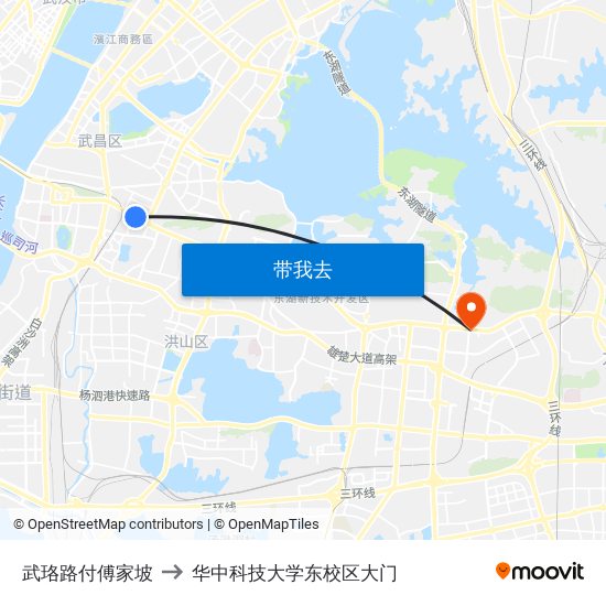 武珞路付傅家坡 to 华中科技大学东校区大门 map