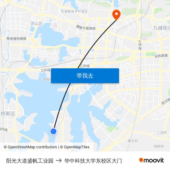 阳光大道盛帆工业园 to 华中科技大学东校区大门 map