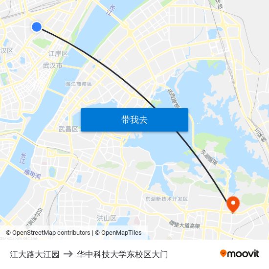 江大路大江园 to 华中科技大学东校区大门 map