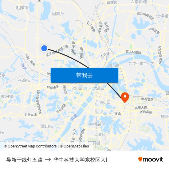 吴新干线灯五路 to 华中科技大学东校区大门 map