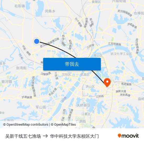 吴新干线五七渔场 to 华中科技大学东校区大门 map