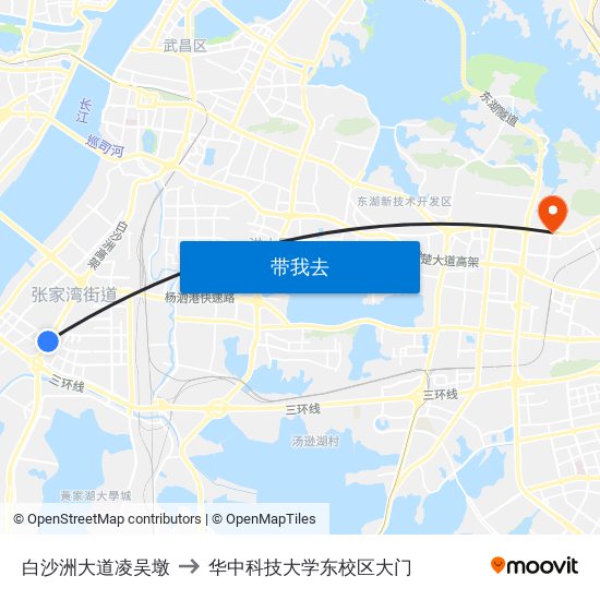 白沙洲大道凌吴墩 to 华中科技大学东校区大门 map