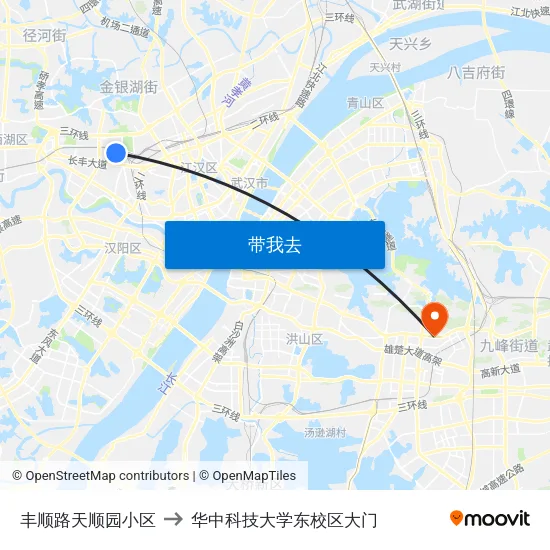 丰顺路天顺园小区 to 华中科技大学东校区大门 map