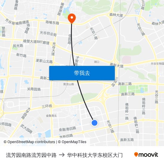 流芳园南路流芳园中路 to 华中科技大学东校区大门 map