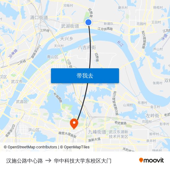 汉施公路中心路 to 华中科技大学东校区大门 map