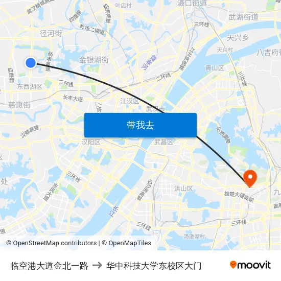临空港大道金北一路 to 华中科技大学东校区大门 map