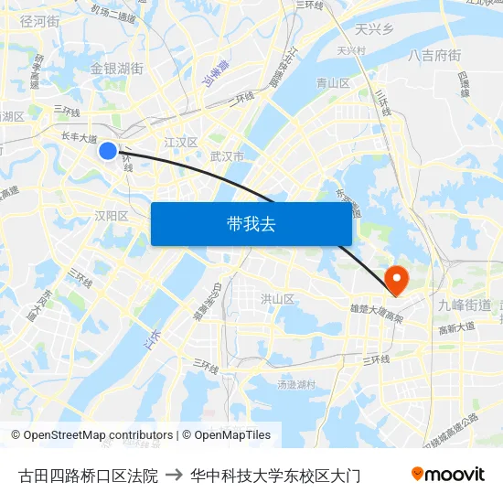 古田四路桥口区法院 to 华中科技大学东校区大门 map