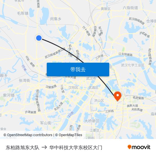 东柏路旭东大队 to 华中科技大学东校区大门 map