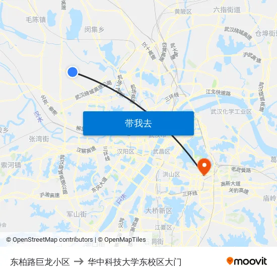 东柏路巨龙小区 to 华中科技大学东校区大门 map