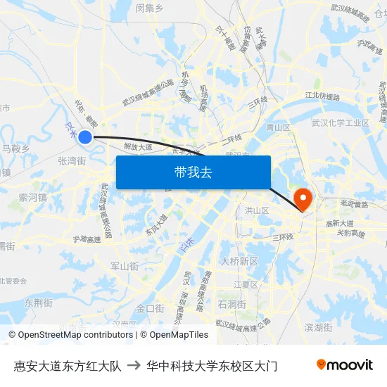 惠安大道东方红大队 to 华中科技大学东校区大门 map