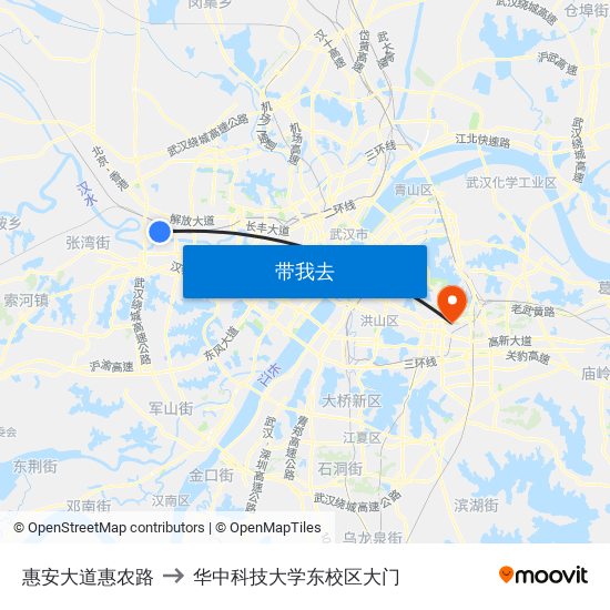 惠安大道惠农路 to 华中科技大学东校区大门 map