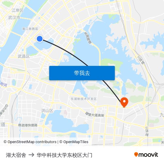 湖大宿舍 to 华中科技大学东校区大门 map