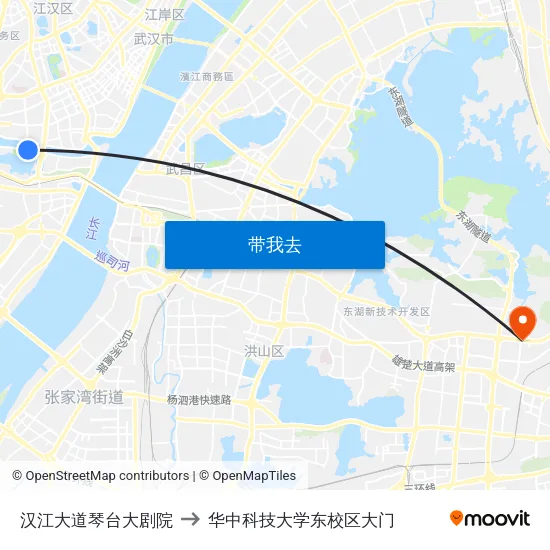 汉江大道琴台大剧院 to 华中科技大学东校区大门 map