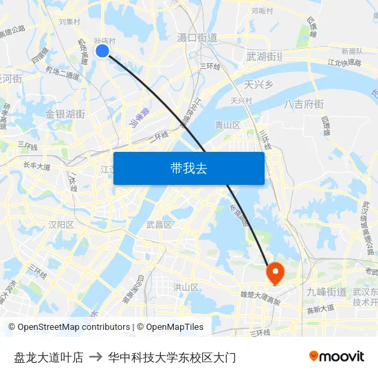 盘龙大道叶店 to 华中科技大学东校区大门 map