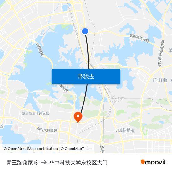 青王路龚家岭 to 华中科技大学东校区大门 map