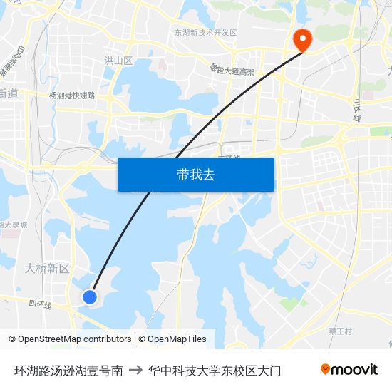 环湖路汤逊湖壹号南 to 华中科技大学东校区大门 map