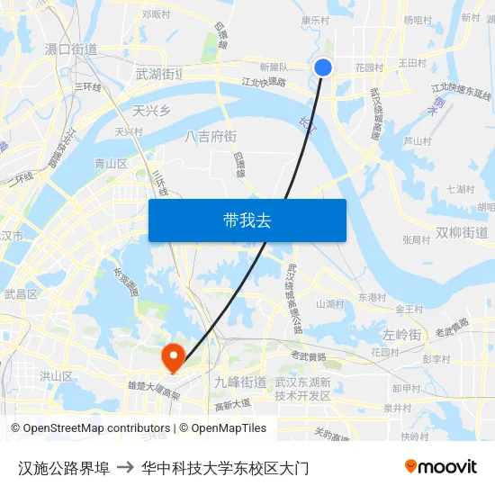 汉施公路界埠 to 华中科技大学东校区大门 map