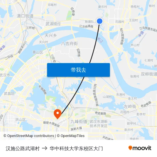 汉施公路武湖村 to 华中科技大学东校区大门 map