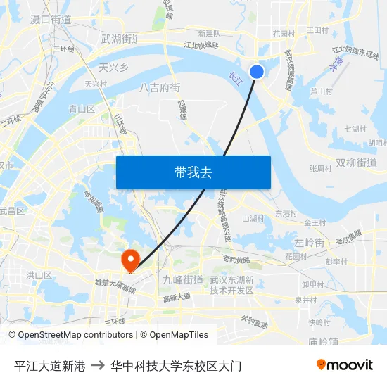 平江大道新港 to 华中科技大学东校区大门 map