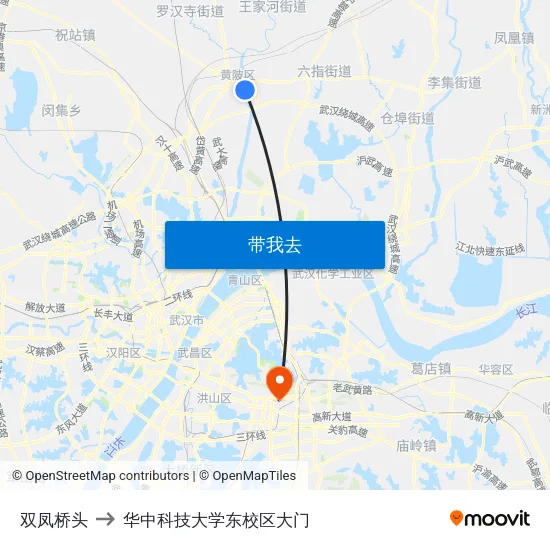 双凤桥头 to 华中科技大学东校区大门 map