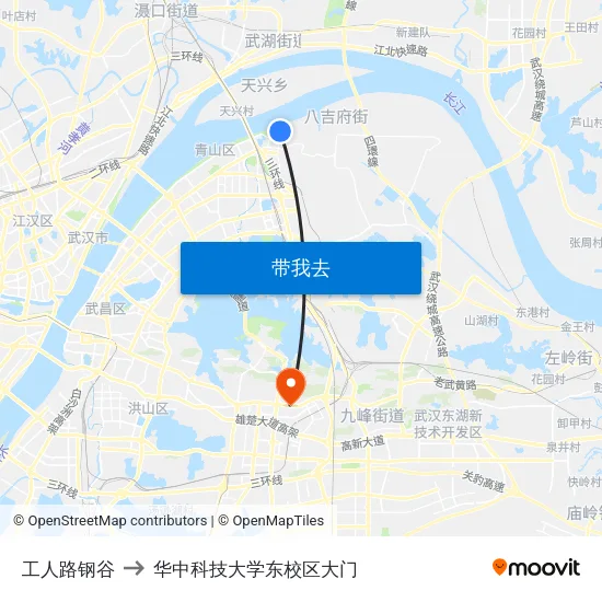 工人路钢谷 to 华中科技大学东校区大门 map