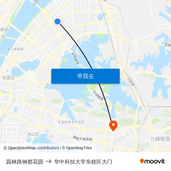 园林路钢都花园 to 华中科技大学东校区大门 map