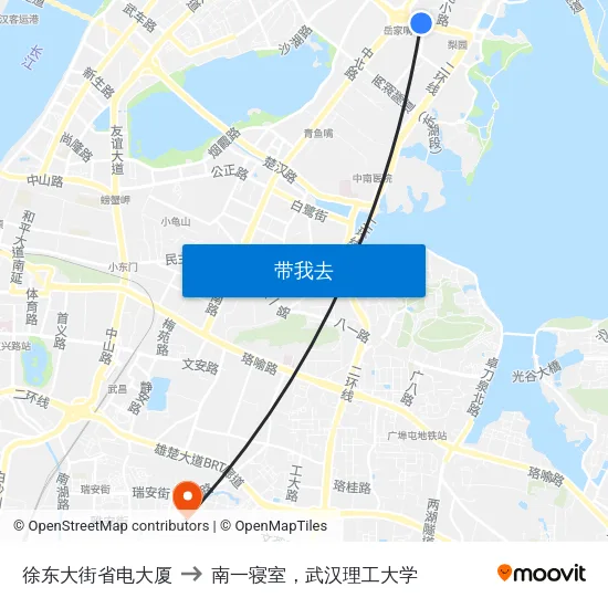 徐东大街省电大厦 to 南一寝室，武汉理工大学 map