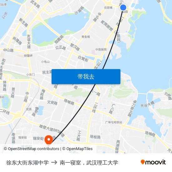 徐东大街东湖中学 to 南一寝室，武汉理工大学 map