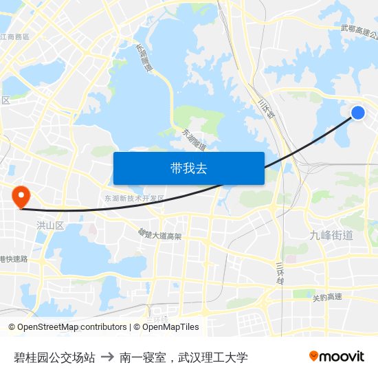 碧桂园公交场站 to 南一寝室，武汉理工大学 map