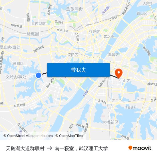 天鹅湖大道群联村 to 南一寝室，武汉理工大学 map