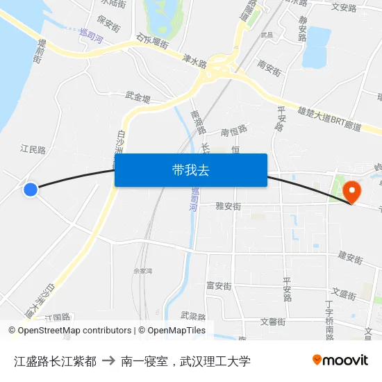 江盛路长江紫都 to 南一寝室，武汉理工大学 map