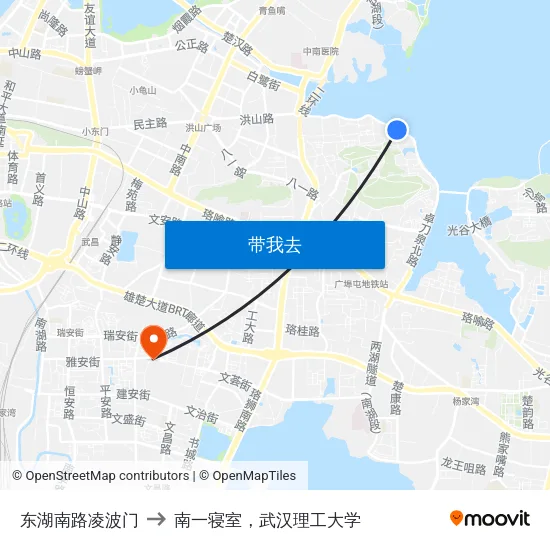 东湖南路凌波门 to 南一寝室，武汉理工大学 map
