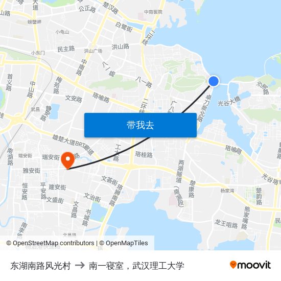 东湖南路风光村 to 南一寝室，武汉理工大学 map