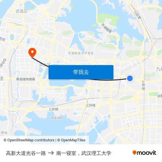 高新大道光谷一路 to 南一寝室，武汉理工大学 map