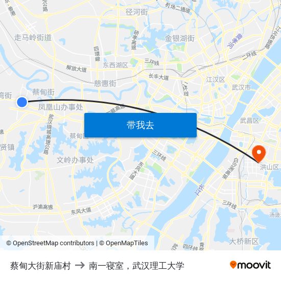 蔡甸大街新庙村 to 南一寝室，武汉理工大学 map