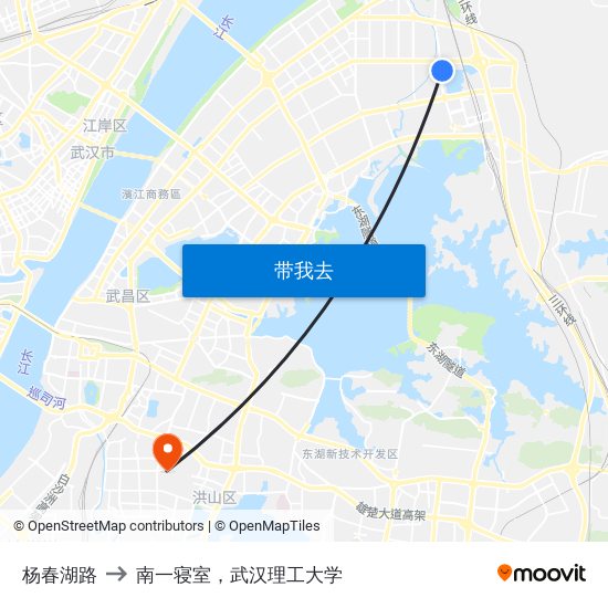 杨春湖路 to 南一寝室，武汉理工大学 map