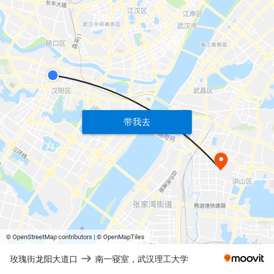 玫瑰街龙阳大道口 to 南一寝室，武汉理工大学 map