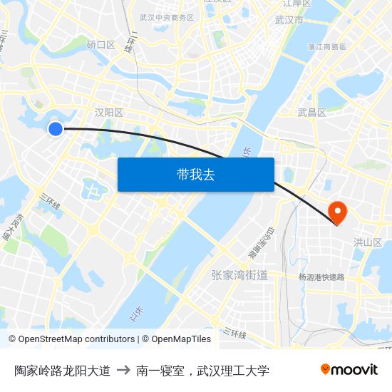 陶家岭路龙阳大道 to 南一寝室，武汉理工大学 map